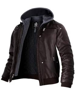 Wantdo Herren Winter Warm Jacke Lederjacke mit Kapuze Lederjacke Gefüttert Winter Gefütterte Lederjacke mit Kapuze Kaffee-Verdicken L von Wantdo