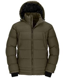 Wantdo Herren Winter Warme Jacke Wasserabweisend Outdoor Jacke Gesteppte Parka Baumwolle Polsterung Mantel Winddichte Jacken mit Kapuze Grün XL von Wantdo