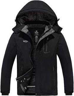 Wantdo Herren Winterjacke Winddichter Schneemantel Wasserdichte Skijacke Atmungsaktive Wanderjacke Outdoor Kapuzenjacke Verdickte Windjacke Schwarz L von Wantdo