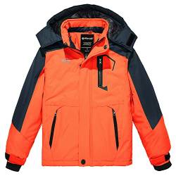 Wantdo Jungen Winter Skijacke Gefütterter RegenMäntel Wasserdicht Atmungsaktiv Windjacke Isolierende Kapuzen Funktionsjacke Fleece Wanderjacke Grau+orange 140-146 von Wantdo