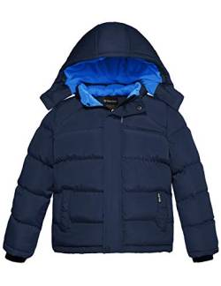 Wantdo Jungen Winter Warm Fleece Mäntel Verdickte Baumwolle Gepolstert Jacke Klassische Winddichte Gesteppte Parka Mäntel Outdoor Kapuzenjacke Dunkelblau 128-134 von Wantdo