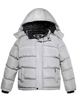 Wantdo Jungen Winter Warm Fleece Mäntel Verdickte Baumwolle Gepolstert Jacke Klassische Winddichte Gesteppte Parka Mäntel Outdoor Kapuzenjacke Grau 140-146 von Wantdo