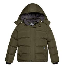 Wantdo Jungen Winter Warm Fleece Mäntel Verdickte Baumwolle Gepolstert Jacke Klassische Winddichte Gesteppte Parka Mäntel Outdoor Kapuzenjacke Grün 128-134 von Wantdo