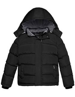 Wantdo Jungen Winter Warm Fleece Mäntel Verdickte Baumwolle Gepolstert Jacke Klassische Winddichte Gesteppte Parka Mäntel Outdoor Kapuzenjacke Schwarz 116-122 von Wantdo