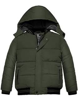 Wantdo Jungen Winter Warm Fleece Mantel Verdickte Baumwolle Gepolstert Jacke Winddichte Oberbekleidung Mantel Outdoor Kapuze Jacke Grün 140-146 von Wantdo