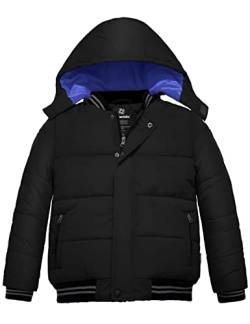 Wantdo Jungen Winter Warm Fleece Mantel Verdickte Baumwolle Gepolstert Jacke Winddichte Oberbekleidung Mantel Outdoor Kapuze Jacke Schwarz 140-146 von Wantdo