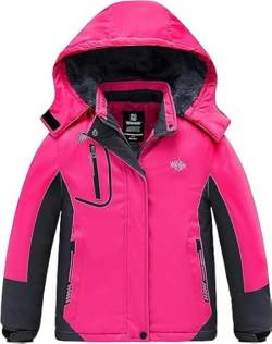 Wantdo Mädchen Berg Ski Jacke Warmer Winter Fleece Mäntel Wasserdichter Atmungsaktive RegenMäntel Outdoor Kapuzen Jacken Rosenrot 128-134 von Wantdo