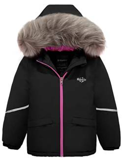 Wantdo Mädchen Wintermäntel mit Kapuze Warme Fleecejacke Berg Snowboardmäntel Winddichte Skijacke Wasserdichter Outdoor-Regenmäntel Schwarz 116-122 von Wantdo