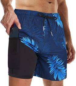 Wantonfy Badehose für Herren mit Kompression 2 in 1 Badeshorts Schnelltrocknend Schwimmhose Männer Trainingshose mit Innenfutter Boardshorts von Wantonfy