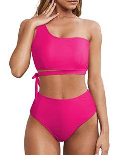 Wantonfy Damen Bikini Sets High Waist Schwimmanzug Zweiteiliger Badeanzug EIN Schulter Bademode Swimsuit von Wantonfy