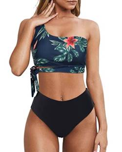 Wantonfy Damen Bikini Sets High Waist Schwimmanzug Zweiteiliger Badeanzug EIN Schulter Bademode Swimsuit von Wantonfy