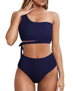 Wantonfy Damen Bikini Sets High Waist Schwimmanzug Zweiteiliger Badeanzug EIN Schulter Bademode Swimsuit von Wantonfy