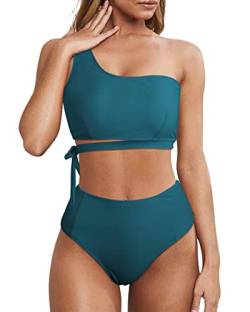 Wantonfy Damen Bikini Sets High Waist Schwimmanzug Zweiteiliger Badeanzug EIN Schulter Bademode Swimsuit von Wantonfy