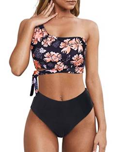 Wantonfy Damen Bikini Sets High Waist Schwimmanzug Zweiteiliger Badeanzug EIN Schulter Bademode Swimsuit von Wantonfy