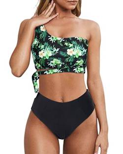 Wantonfy Damen Bikini Sets High Waist Schwimmanzug Zweiteiliger Badeanzug EIN Schulter Bademode Swimsuit von Wantonfy