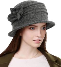 Wantonfy Damen Fischerhüte Wintermütze Warme Baret Hut Französischer Stil Vintage 1920s Vintage Bowler Wolle Winter Hut von Wantonfy