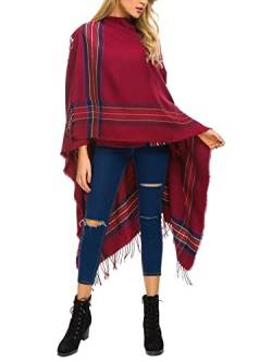 Wantonfy Damen Poncho Habe Gestrickt Kaschmir Überdimensionalen Decke Kap-Schal Kapuzen mit Häkelborde Poncho-Strickjacke Fringe von Wantonfy