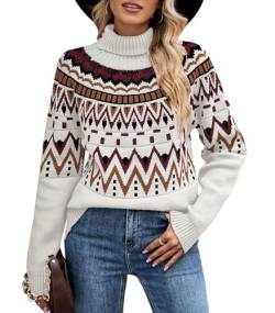 Wantonfy Damen Pullover Rollkragenpullover Langarm Strickpullover Weihnachtspullover Rundhalsausschnitt Casual Lose Pulli Pullover Damen Winter Oberteile von Wantonfy