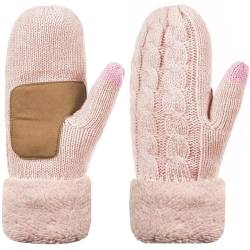 Wantonfy Damen Strick Handschuhe Winterhandschuhe Fäustlinge Handschuhe Strickhandschuhe mit Thermofleece gefüttert von Wantonfy