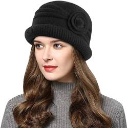 Wantonfy Damen Strickmütze Warme Wintermütze mit Roll Up Kante Mütze mit Seitlicher Blume Atmungsaktivem Beanie Winter von Wantonfy