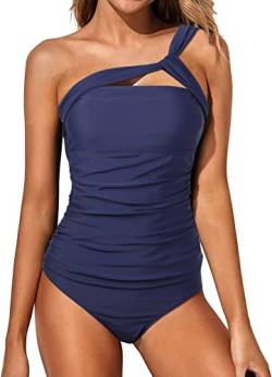 Wantonfy Damen Zweiteilig Badeanzug High Waist Tankini EIN Schulter Bademode Schwimmanzug Bademode von Wantonfy