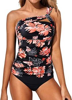 Wantonfy Damen Zweiteilig Badeanzug High Waist Tankini EIN Schulter Bademode Schwimmanzug Bademode von Wantonfy