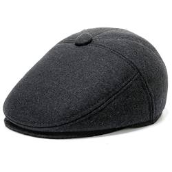 Wantonfy Schiebermütze für Herren Gatsby Schirmmütze Karierter Barett Newsboy mit Ohrenklappen Baskenmütze 1920 Stil Flatcap Retro Draussen für Herbst Winter, Dunkelgraue Wolle,58 von Wantonfy