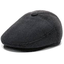 Wantonfy Schiebermütze für Herren Gatsby Schirmmütze Karierter Barett Newsboy mit Ohrenklappen Baskenmütze 1920 Stil Flatcap Retro Draussen für Herbst Winter, Dunkelgraues Fischgrätmuster,58 von Wantonfy