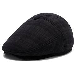 Wantonfy Schiebermütze für Herren Gatsby Schirmmütze Karierter Barett Newsboy mit Ohrenklappen Baskenmütze 1920 Stil Flatcap Retro Draussen für Herbst Winter,Schwarzes Quadrat, 58 von Wantonfy