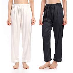 Wantschun Damen Satin Silk Schlafanzughose Nachtwäsche Hose Pyjama Bottom, Packung mit 2: Schwarz + Weiß, M von Wantschun