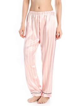 Wantschun Damen Satin Silk Schlafanzughose Nachtwäsche Hose Pyjama Bottom Rosa Streifen EU Größe XXXL von Wantschun