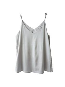 Wantschun Damen Satin Silk Weste Bluse Tank Tops Shirt Cami Spaghetti Träger Camisole Vest V-Ausschnitt Basic - Grau ; 2X von Wantschun