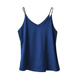 Wantschun Damen Satin Silk Weste Bluse Tank Tops Shirt Cami Spaghetti Träger Camisole Vest V-Ausschnitt Basic - Navy Blau ; 3X von Wantschun