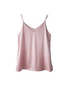 Wantschun Damen Satin Silk Weste Bluse Tank Tops Shirt Cami Spaghetti Träger Camisole Vest V-Ausschnitt Basic - Rosa ; 3X von Wantschun
