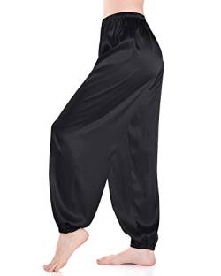 Wantschun Damen Schlafanzughose Yoga Hose Lang Satin Silk Pyjamahose Nachtwäsche Schwarz ; M von Wantschun