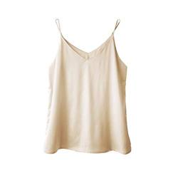 Wantschun Damen Seiden-Satin-Mieder, Camisole mit Trägern, einfarbig, Top, T-Shirt, Bluse, Tank-Shirt, V-Ausschnitt, Spaghettiträger, XXS-4XL - Beige - Groß von Wantschun