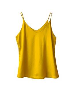 Wantschun Damen Seiden-Satin-Mieder, Camisole mit Trägern, einfarbig, Top, T-Shirt, Bluse, Tank-Shirt, V-Ausschnitt, Spaghettiträger, XXS-4XL - Gelb - Groß von Wantschun