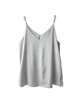 Wantschun Damen Seiden-Satin-Mieder, Camisole mit Trägern, einfarbig, Top, T-Shirt, Bluse, Tank-Shirt, V-Ausschnitt, Spaghettiträger, XXS-4XL - Grau - Groß von Wantschun