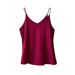 Wantschun Damen Seiden-Satin-Mieder, Camisole mit Trägern, einfarbig, Top, T-Shirt, Bluse, Tank-Shirt, V-Ausschnitt, Spaghettiträger, XXS-4XL - Rot - Klein von Wantschun