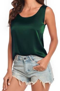 Wantschun Damen Silk Satin Tank Top Bluse Hemd Shirt Sommer Ärmellose Camisole Rundhal Ausschnitt - Grün ; M von Wantschun