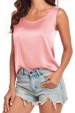 Wantschun Damen Silk Satin Tank Top Bluse Hemd Shirt Sommer Ärmellose Camisole Rundhal Ausschnitt - Rosa ; L von Wantschun