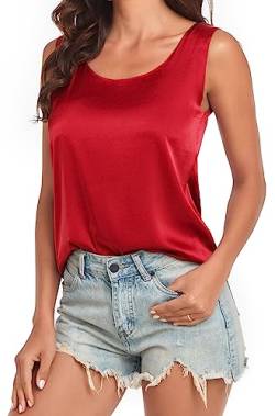 Wantschun Damen Silk Satin Tank Top Bluse Hemd Shirt Sommer Ärmellose Camisole Rundhal Ausschnitt - Rot ; M von Wantschun