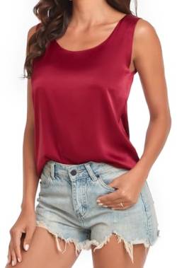 Wantschun Damen Silk Satin Tank Top Bluse Hemd Shirt Sommer Ärmellose Camisole Rundhal Ausschnitt - Weinrot ; L von Wantschun