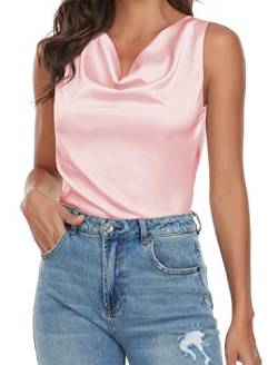 Wantschun Damen Silk Satin Wasserfallausschnitt Tank Top Bluse Vest Hemd Shirt Rosa ; L von Wantschun