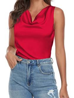 Wantschun Damen Silk Satin Wasserfallausschnitt Tank Top Bluse Vest Hemd Shirt Rot ; L von Wantschun