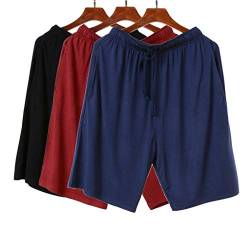 Wantschun Herren Modal Shorts Schlafanzughosen Kurz Pyjamahose Sommer Unterwäsche mit Kordel Taschen Schwarz+Blau+Rot;EU S von Wantschun