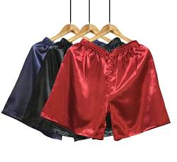 Wantschun Herren Satin Silk Schlafanzughose Nachtwäsche Boxershorts Kurz Pyjama Bottom Shorts Locker Unterhosen Unterwäsche Blau+Schwarz+Rot EU 3XL von Wantschun