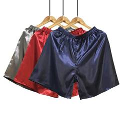 Wantschun Herren Satin Silk Schlafanzughose Nachtwäsche Boxershorts Kurz Pyjama Bottom Shorts Locker Unterhosen Unterwäsche Grau+Rot+Blau EU 3XL von Wantschun