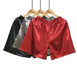 Wantschun Herren Satin Silk Schlafanzughose Nachtwäsche Boxershorts Kurz Pyjama Bottom Shorts Locker Unterhosen Unterwäsche Rot+Grau+Schwarz EU 3XL von Wantschun