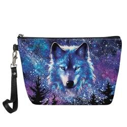 Wanyint Kosmetiktasche mit Wolfsdruck, wasserdicht, niedlich, modisch, Make-up-Tasche, Sternenhimmel Wolf, M von Wanyint